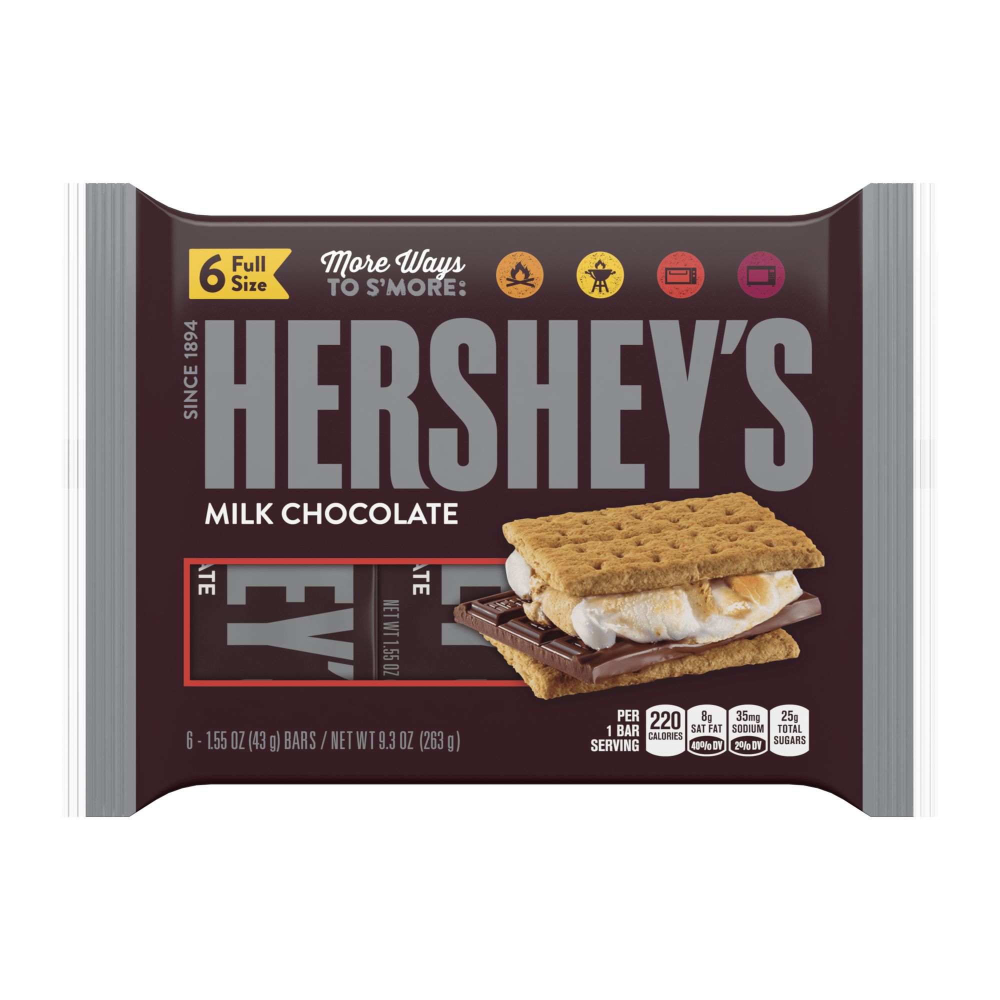 Hershey's, Milk Chocolate Candy Bars, 6 Count, 9.3 Oz. (Pack of 2) | Walmart (US)