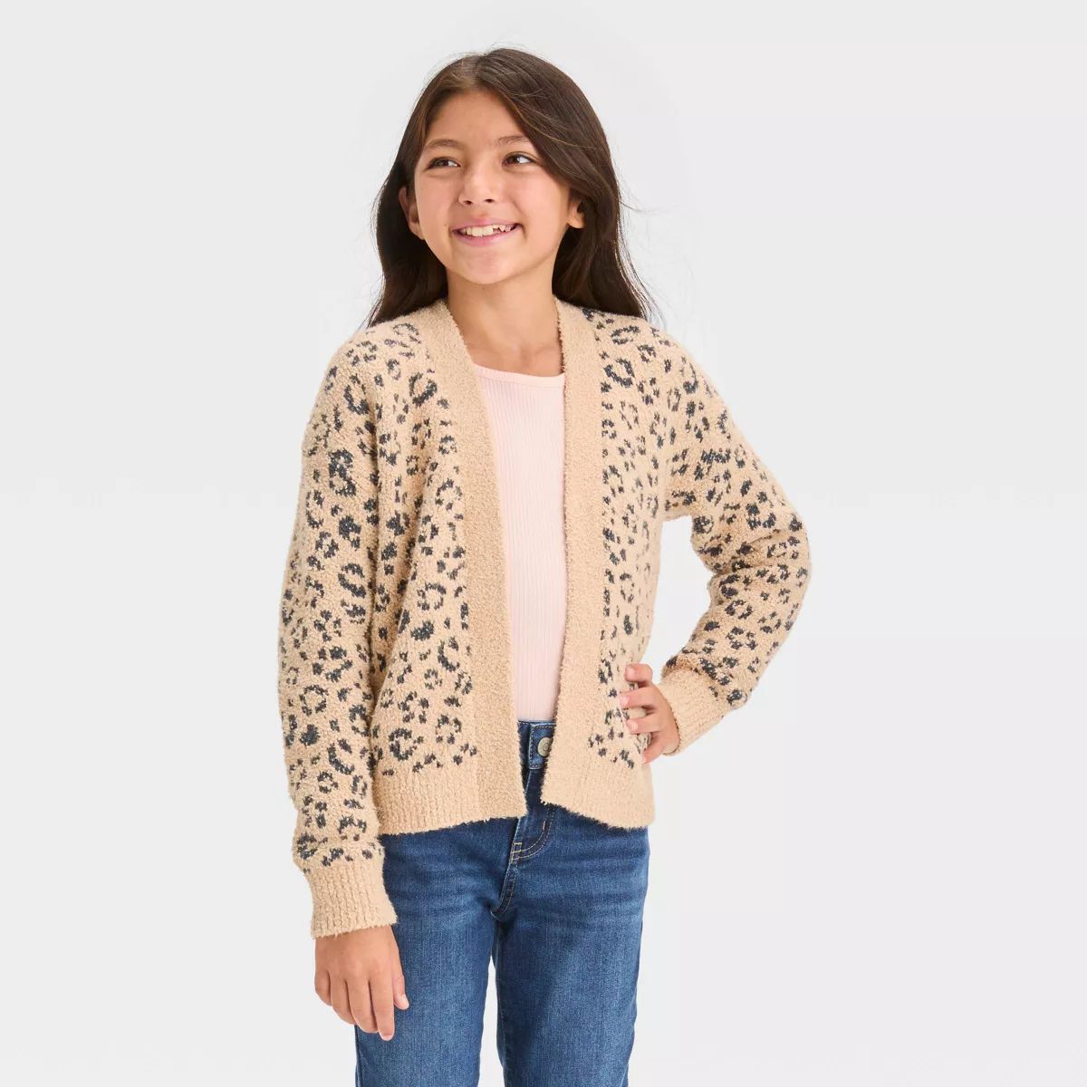Girls' Leopard Print Short Open Layering Cardigan - Cat & Jack™ Beige | Target
