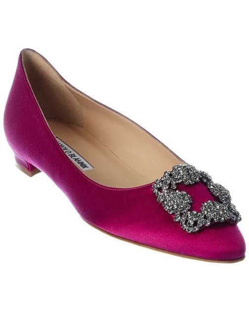 Manolo Blahnik Hangisi Satin Flat | Shop Simon