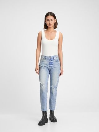 High Rise Destructed Cheeky Straight Jeans with Washwell | Gap Factory