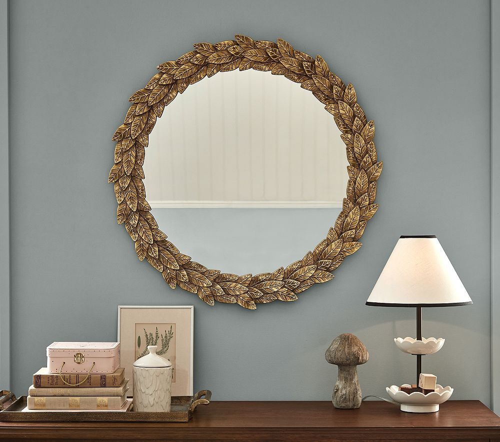 Chris Loves Julia Antique Gold Round Mirror (30") | Pottery Barn Kids