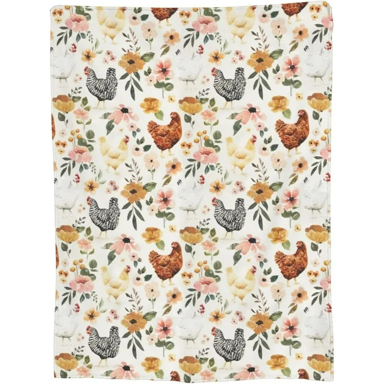 Chicken Floral Blanket Rooster Hen Printed Decor Throw Blanket Warm Soft Plush Lightweight Fleece... | Walmart (US)