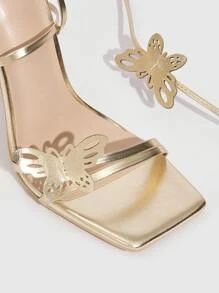 CUCCOO Baddie Collection Butterfly Decor Stiletto Heeled Strappy Sandals SKU: sx2301035656268272$... | SHEIN