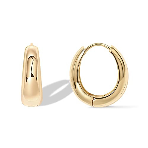 PAVOI 14K Gold Plated Sterling Silver Post Small Chunky Hoop Earrings - Thick Lightweight Gold Hoop Earrings for Women | Amazon (US)
