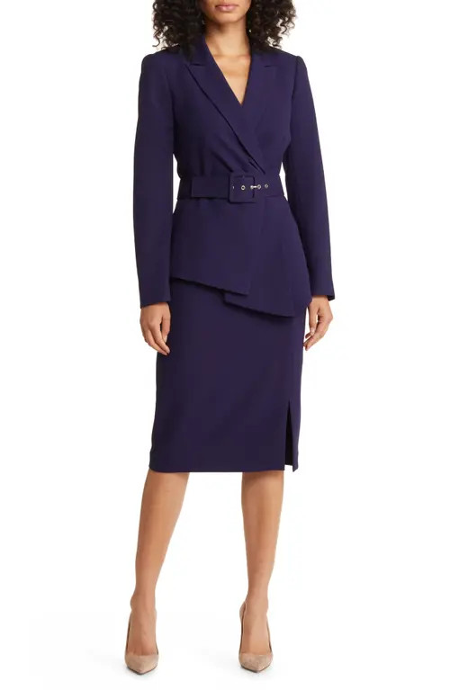 Tahari ASL Nested Belted Jacket and Skirt in Midnight Navy at Nordstrom, Size 12 | Nordstrom