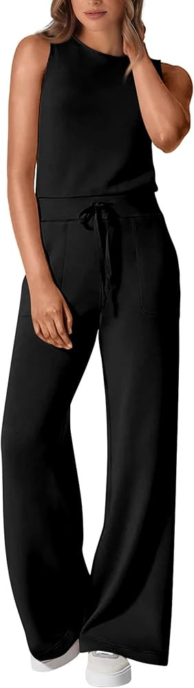 PRETTYGARDEN Womens Jumpsuits Summer Casual One Piece Outfits Sleeveless Wide Leg Long Pants Romp... | Amazon (US)