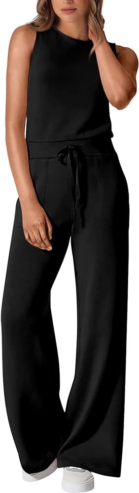 PRETTYGARDEN Womens Jumpsuits Summer Casual One Piece Outfits Sleeveless Wide Leg Long Pants Romp... | Amazon (US)