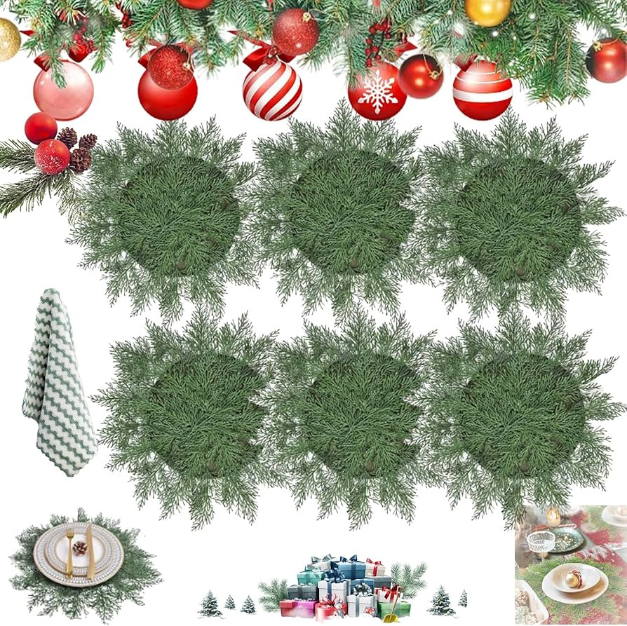 Faux Cedar Placemats, Faux Cedar Greenery Placemats Round, Christmas Placemats, 15 Inch Christmas... | Amazon (US)