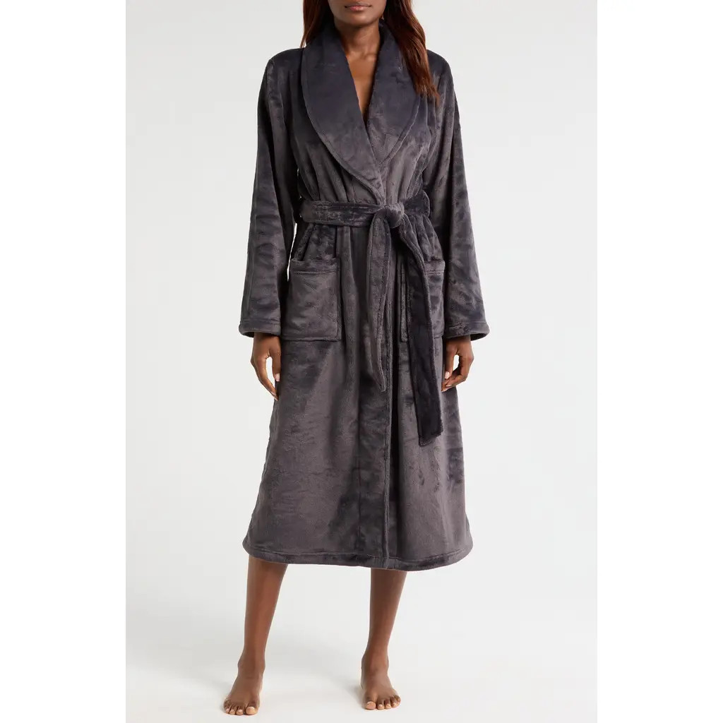 Nordstrom Shawl Collar Plush Longline Robe in Grey Stonehenge at Nordstrom Rack, Size Medium | Nordstrom Rack