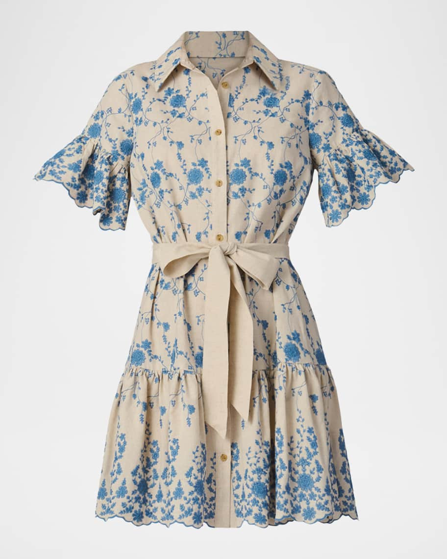 Shoshanna Lima Scalloped Floral-Embroidered Mini Dress | Neiman Marcus