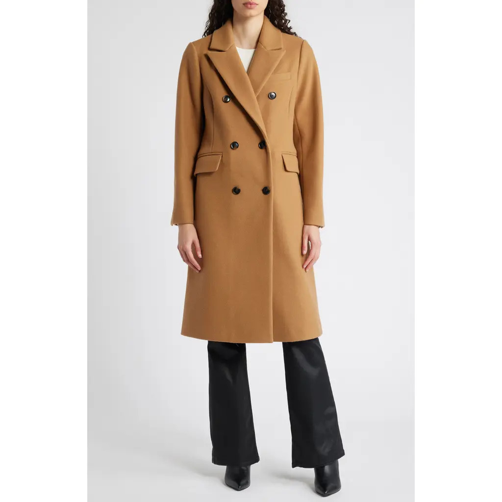BCBG Max Azria Slim Fit Double Breasted Coat in Camel at Nordstrom Rack, Size Large | Nordstrom Rack