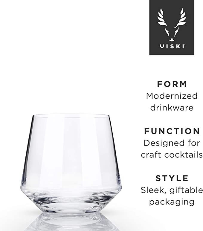 Viski Raye Angled Crystal Tumblers Set of 2 - Premium Crystal Clear Glass, Lowball Cocktail Glass... | Amazon (US)