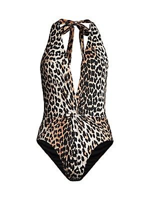 Ganni Recycled Fabric Leopard One-Piece Swimsuit - Leopard - Size 36 | Saks Fifth Avenue