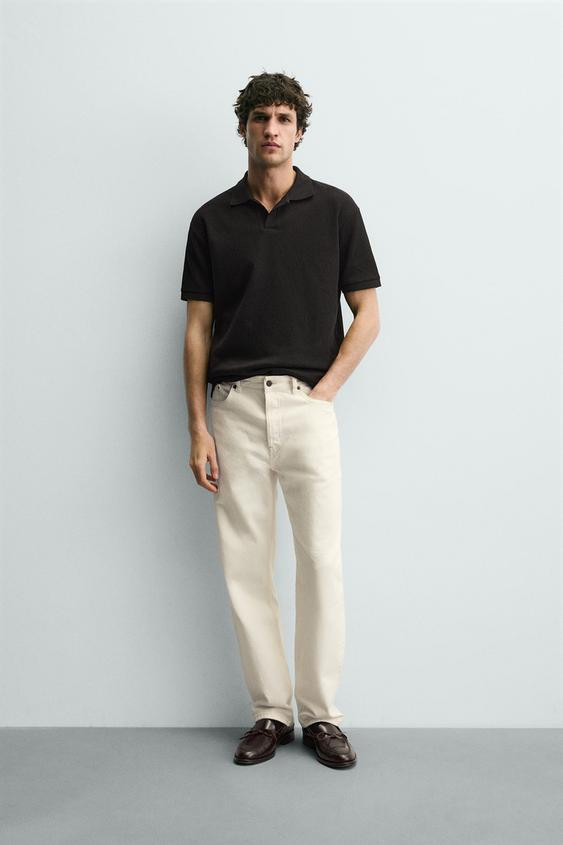 Zara - Textured Polo Shirt In Aubergine - L - Man | Zara UK