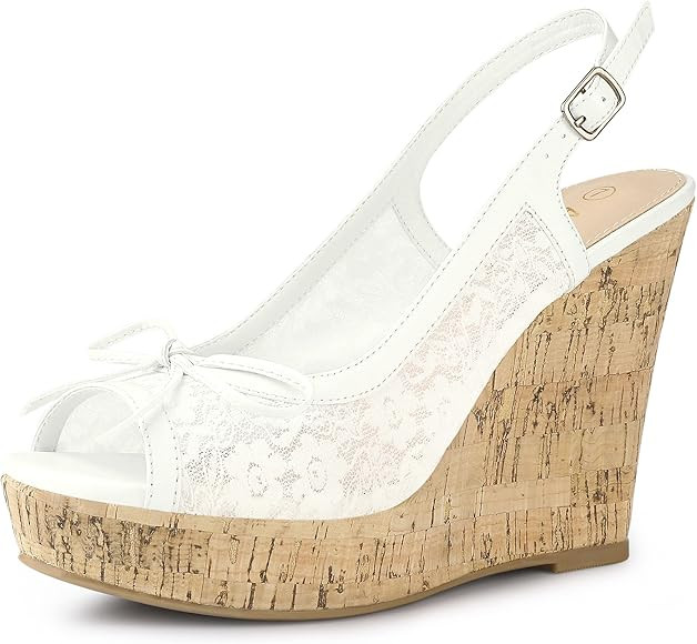Perphy Platform Heels Lace Bow Slingback Wedge Sandals for Women | Amazon (US)