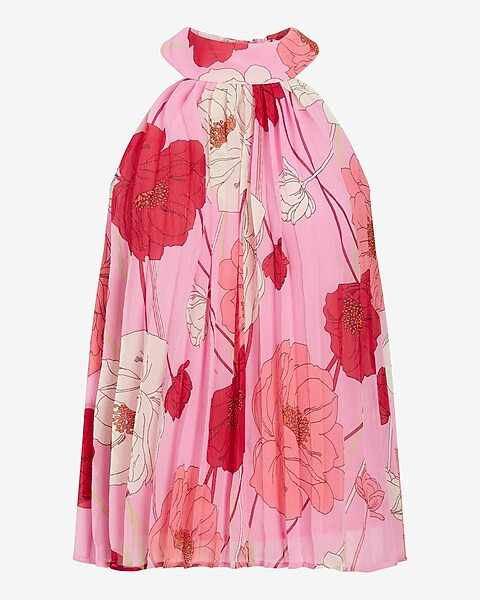 Floral Print Tie Halter Neck Pleated Top | Express