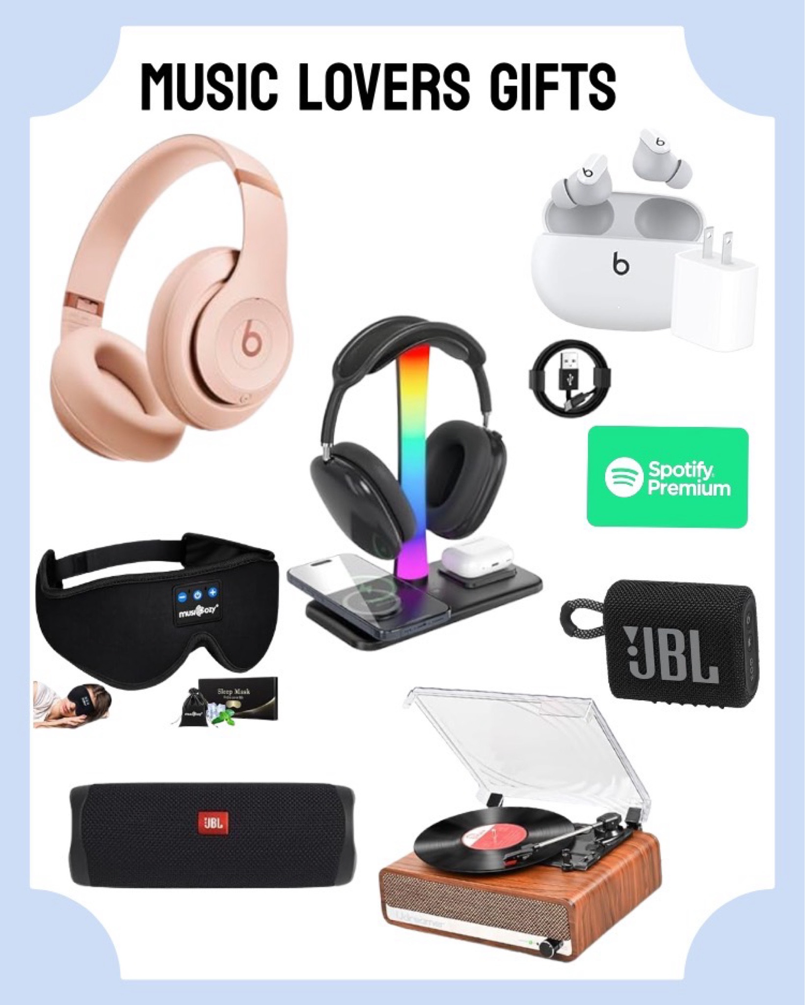Gift Guide for music lovers— headphones, wireless earbuds, sleeping mask with wireless Bluetooth, vinyl record player, wireless speakers, Spotify gift card, karaoke machines, music instruments… many of the items are on sale! Do you have a music lover on your list? #giftlist #giftguide #musiclover 

#LTKHoliday #LTKGiftGuide #LTKSaleAlert