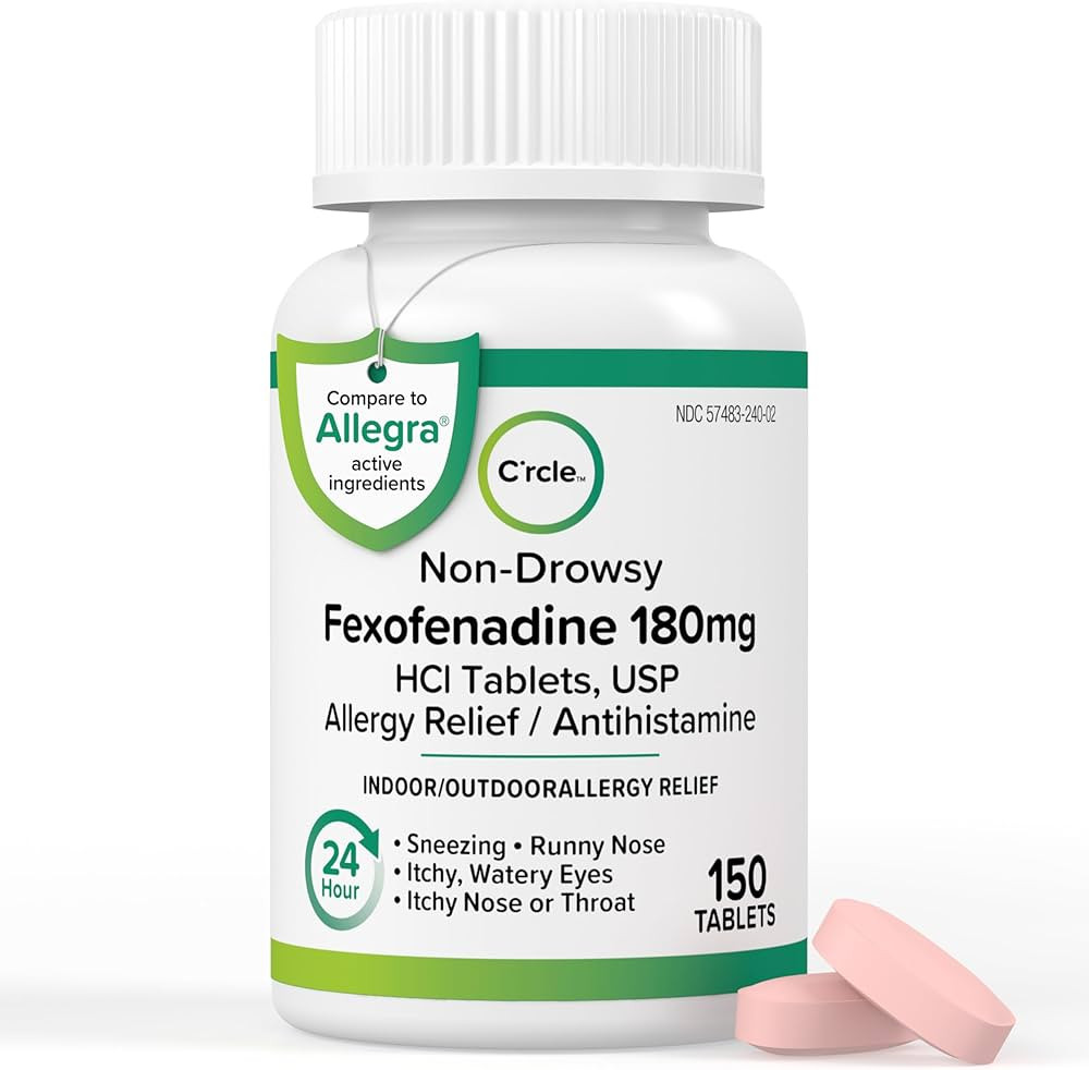 C'rcle Fexofenadine 180mg 24 Hour Allergy Relief Tablets - Non Drowsy Allergy Pills Medicine for ... | Amazon (US)