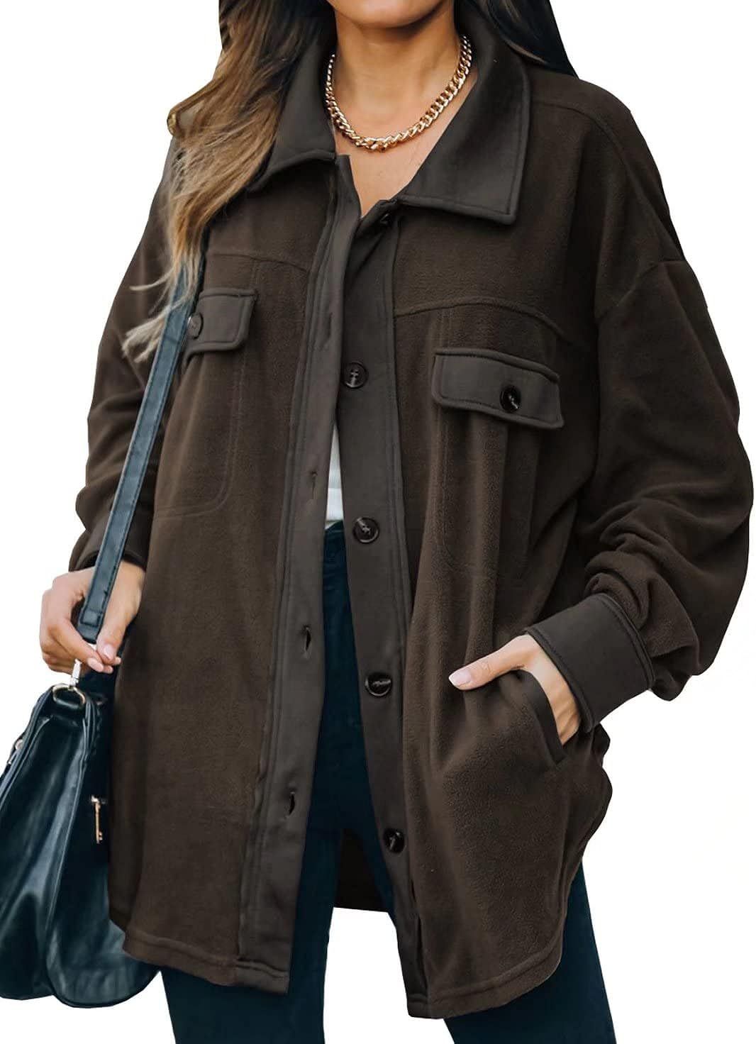 FARYSAYS Womens Single Breasted Shacket Jacket Mid Length Trench Pea Coat Outwear | Amazon (US)