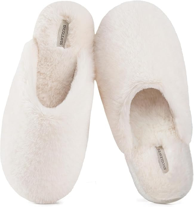 Snug Leaves Women's Fuzzy Scuff Slippers Soft Comfy Memory Foam Non-slip Indoor House Shoes | Amazon (US)