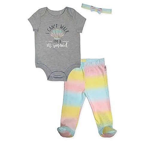 Mini Heroes™ 3-Piece Mermaid Bodysuit, Footed Pant and Headband Set in Grey | Bed Bath & Beyond