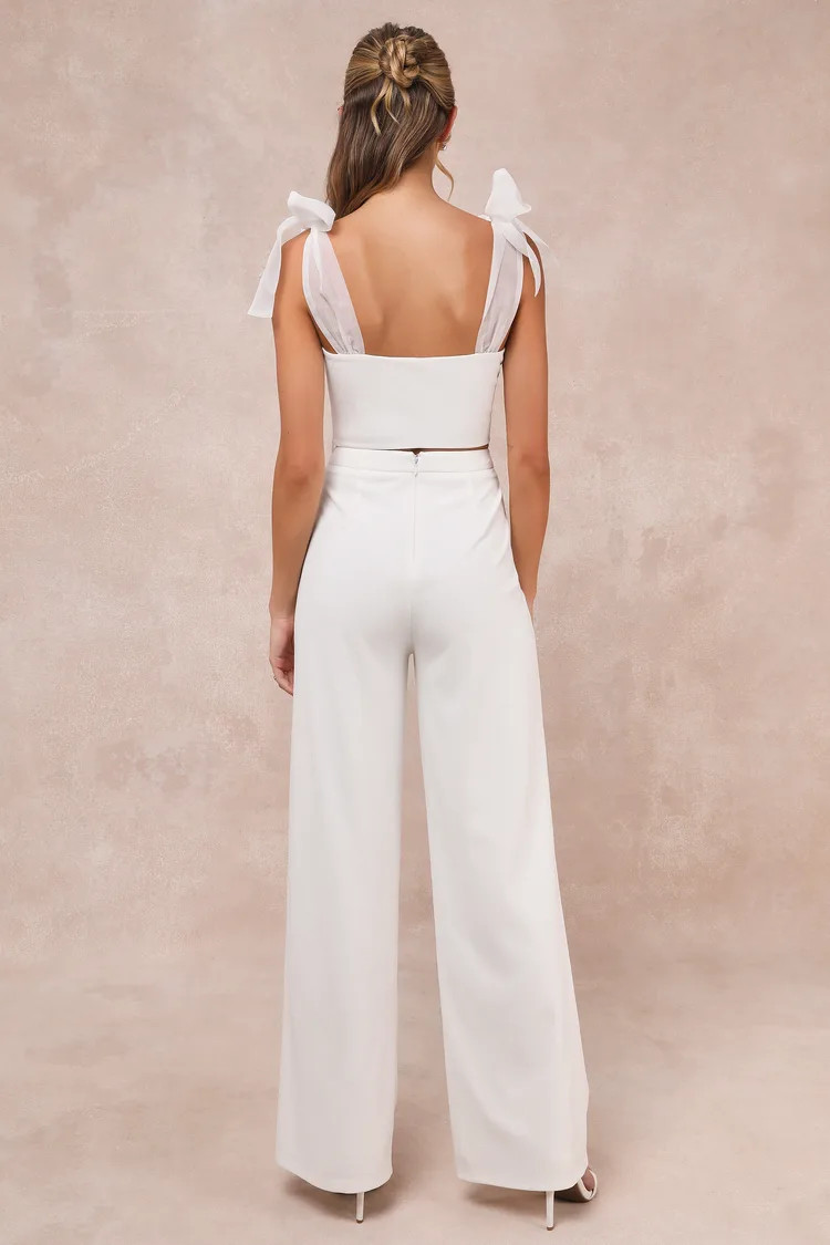 Stunning Charisma White Tie-Strap Two-Piece Jumpsuit | Lulus
