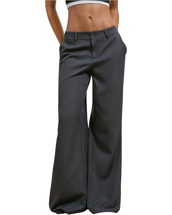 GORGLITTER Women's Low Rise Trousers Dress Pants Dressy Low Waisted Wide Leg Straight Business Ca... | Amazon (US)