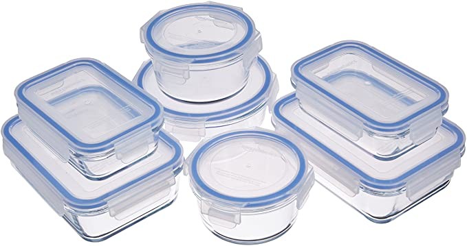 Amazon Basics Airtight Glass Food Storage Container Set with BPA-Free & Locking Plastic Lids, 14 ... | Amazon (US)