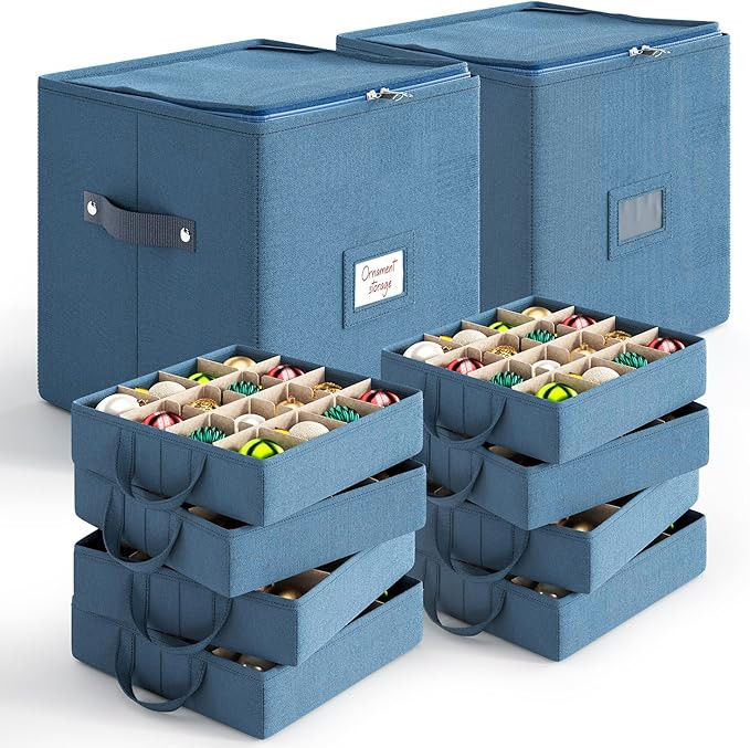 Hearth & Harbor Christmas Ornament Storage Box With 4 Inner Tray Dividers - Non-Woven Ornament St... | Amazon (US)