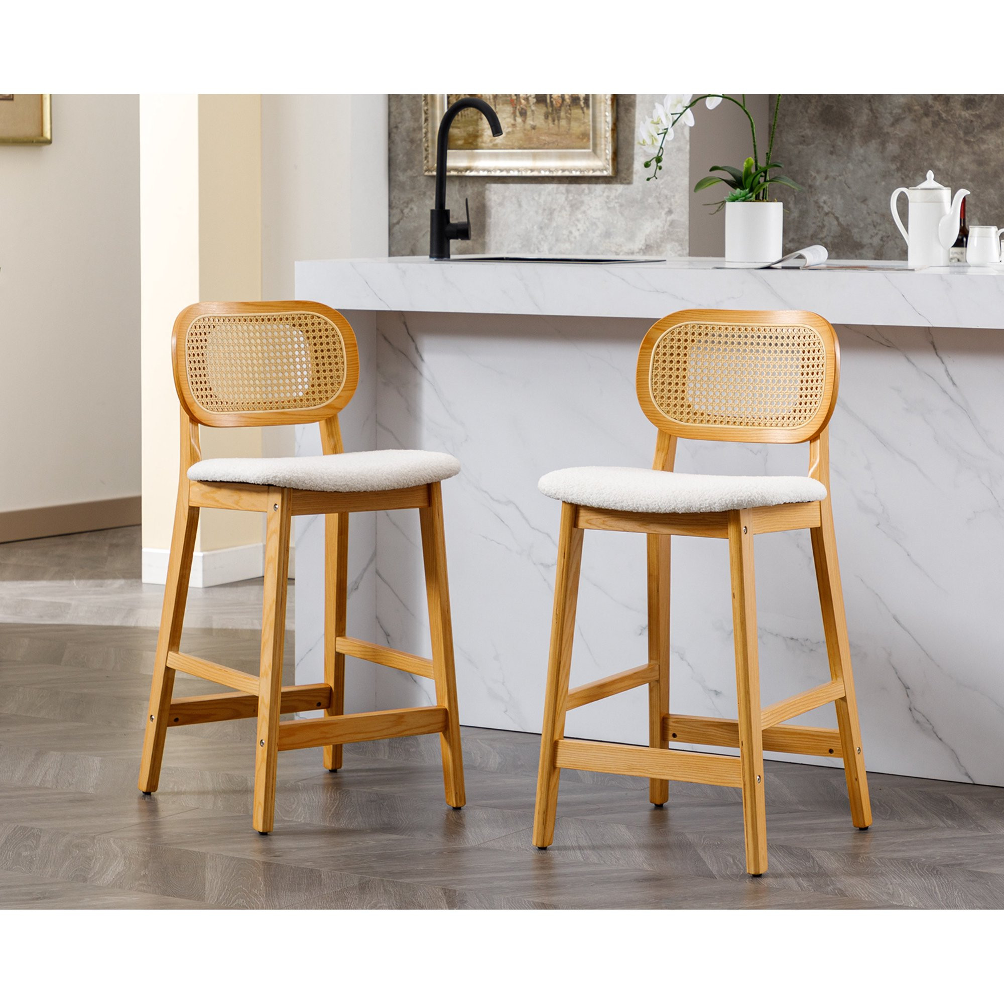 Dayalane Rattan Counter Height Bar Stools Set of 2, 26" Mid Century Modern Wood Farmhouse Barstoo... | Walmart (US)