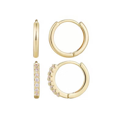 Adornia 14k Gold Plated Huggies Hoop CZ Earring Set | Target