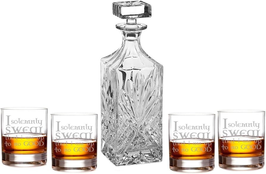 I Solemnly Swear That I Am Up To No Good Engraved Decanter Set with Rocks Glasses | Amazon (US)