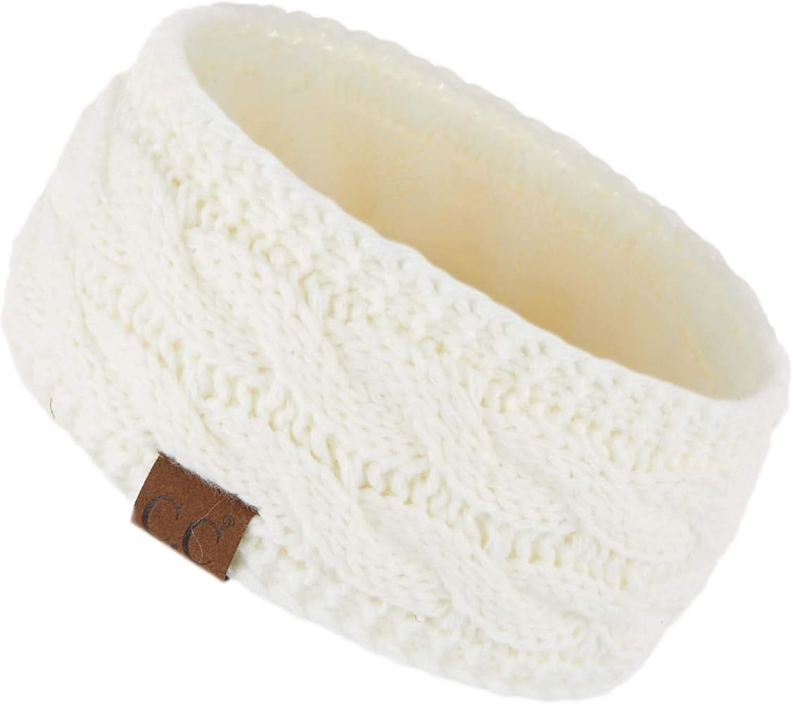 C.C Winter Fuzzy Fleece Lined Thick Knitted Diagonal Stripes Criss-Cross Pattern Headband Headwra... | Amazon (US)