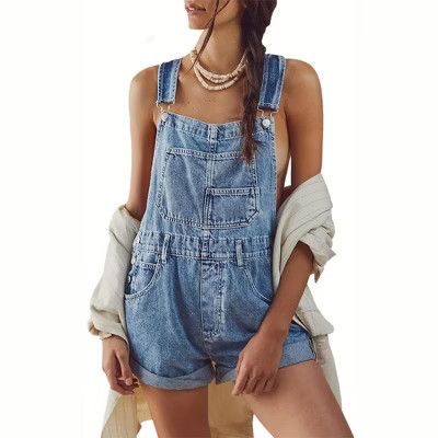 Imily Bela Womens  Shorts Denim Bib Straps Shorts Casual Jeans Rompers Jumpsuits With Pockets Pants Blue L | Target