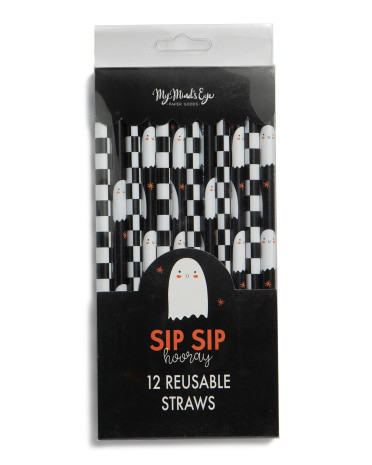 Set Of 12 Ghost And Checkered Reusable Straws | TJ Maxx
