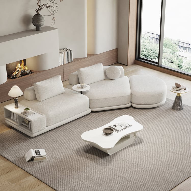 4-Piece 142" Modular Boucle Sectional with Marble Side Table | Homary