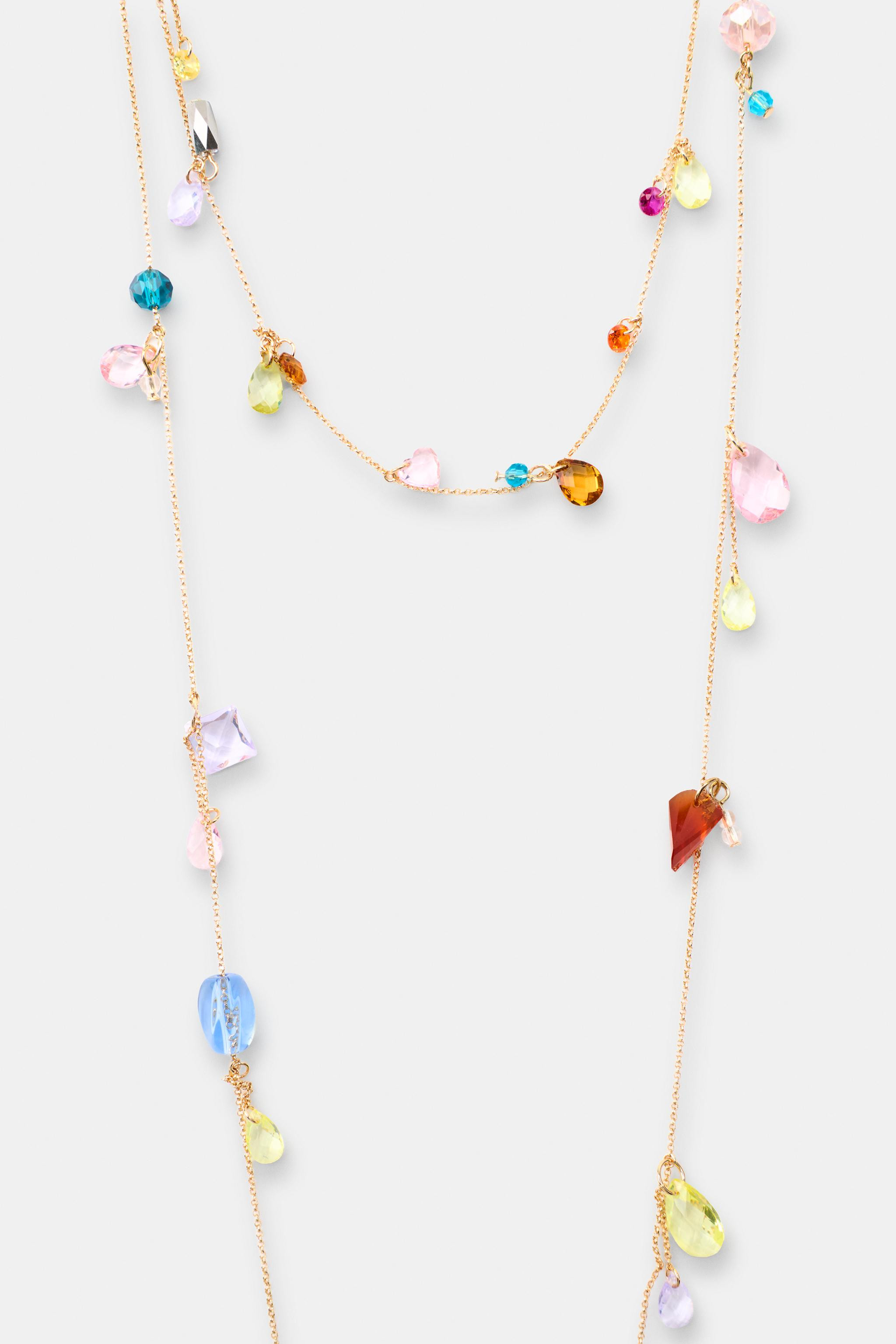 Pack of two delicate necklaces of different lengths featuring multiple metal links. Colored resin... | Zara US