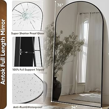 Full Length Mirror, 76"x34" Floor Mirror, Floor Standing Mirror Freestanding Arch Full Body Mirro... | Amazon (US)
