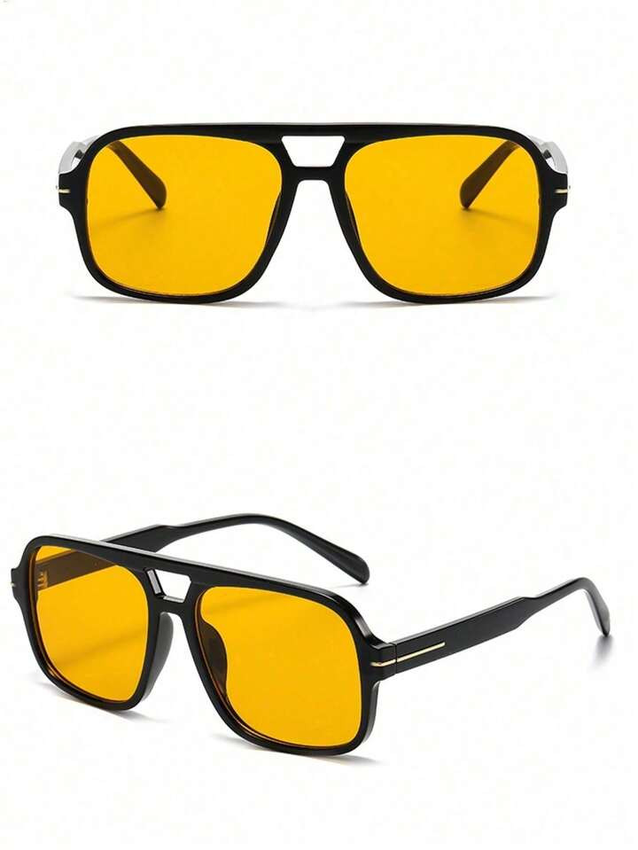 1pc Retro Double Beam Square Glasses, High End Street Photography, Elegant Retro Versatile Fashio... | SHEIN