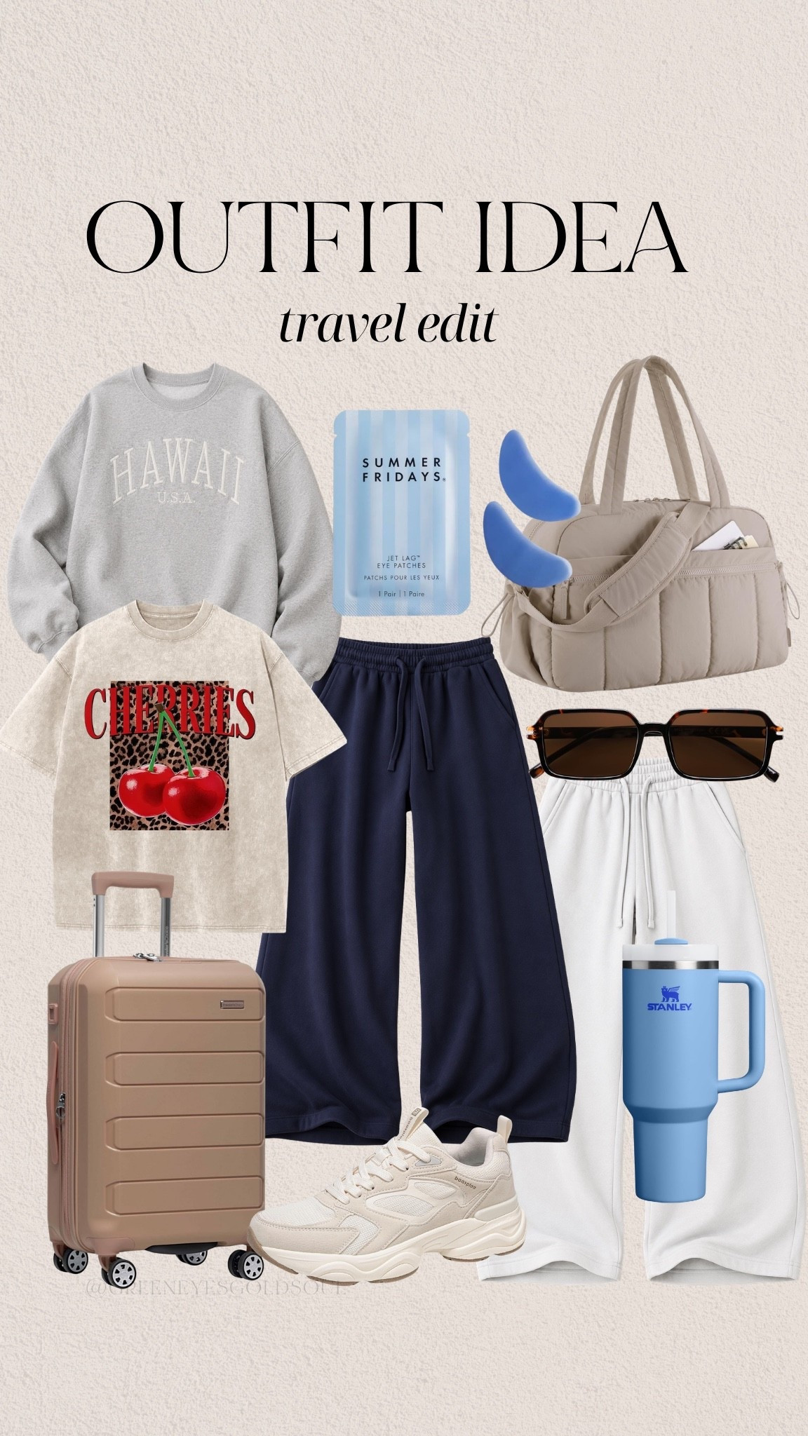 Airport style, but make it cute. ✈️🤍 These are the travel essentials I reach for when I want to stay comfortable without sacrificing style. From relaxed sweat sets and comfortable sneakers to a roomy travel tote, eye patches, and a tumbler that keeps me hydrated on the go, this travel outfit formula makes long travel days so much easier

#TravelStyle, #AirportOutfit, #TravelOutfit, #AirportFashion, #TravelEssentials, #CarryOnEssentials, #VacationStyle, #SummerTravel, #TravelDayOutfit, #ComfyStyle, #CasualStyle, #AthleisureStyle, #NeutralStyle, #TravelMustHaves, #AirportLook, #VacationReady, #WeekendGetaway, #JetSetterStyle, #TravelAccessories, #StanleyTumbler, #MatchingSetStyle, #EverydayStyle, #FashionOver40, #EffortlessStyle, #TravelWardrobe

travel outfit, airport outfit, airport style, travel day essentials, carry on bag, travel tote, comfortable travel outfit, matching sweat set, wide leg sweatpants, graphic tee outfit, travel sneakers, airport fashion, vacation outfit, summer travel style, carry on essentials, Stanley tumbler, eye patches, travel accessories, neutral athleisure, casual travel look, weekend getaway outfit, vacation wardrobe, comfortable airport outfit, jet setter style, travel must haves, travel capsule wardrobe

#LTKTravel #LTKSeasonal #LTKootd