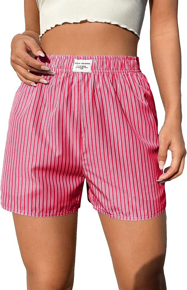 SOLY HUX Women's Striped Shorts Elastic High Waisted Straight Leg Summer Shorts | Amazon (US)