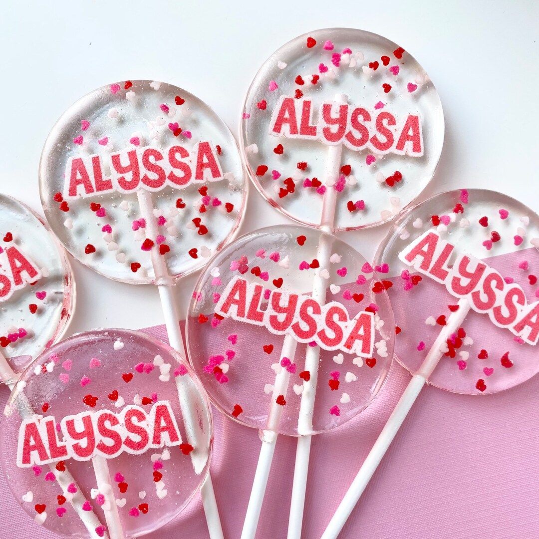 Valentine's Day Lollipops with edible image and heart shaped valentine's sprinkles, hard candy va... | Etsy (US)