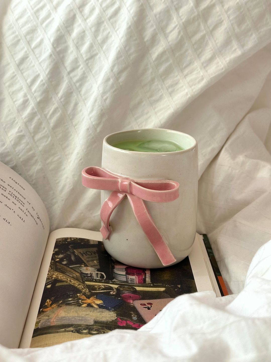 Handmade Ceramic Pink Bow Ribbon Cup. Coffee, Tea, Matcha Mug - Etsy | Etsy (US)