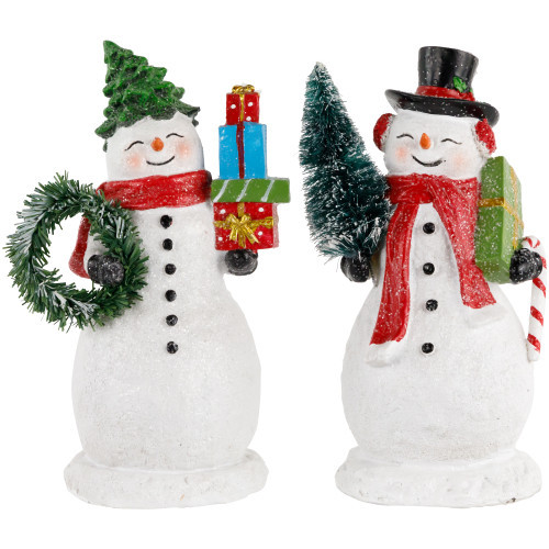 Shopping Snowmen Couple with Presents Christmas Figurines - 8" - Set of 2 | Christmas Central