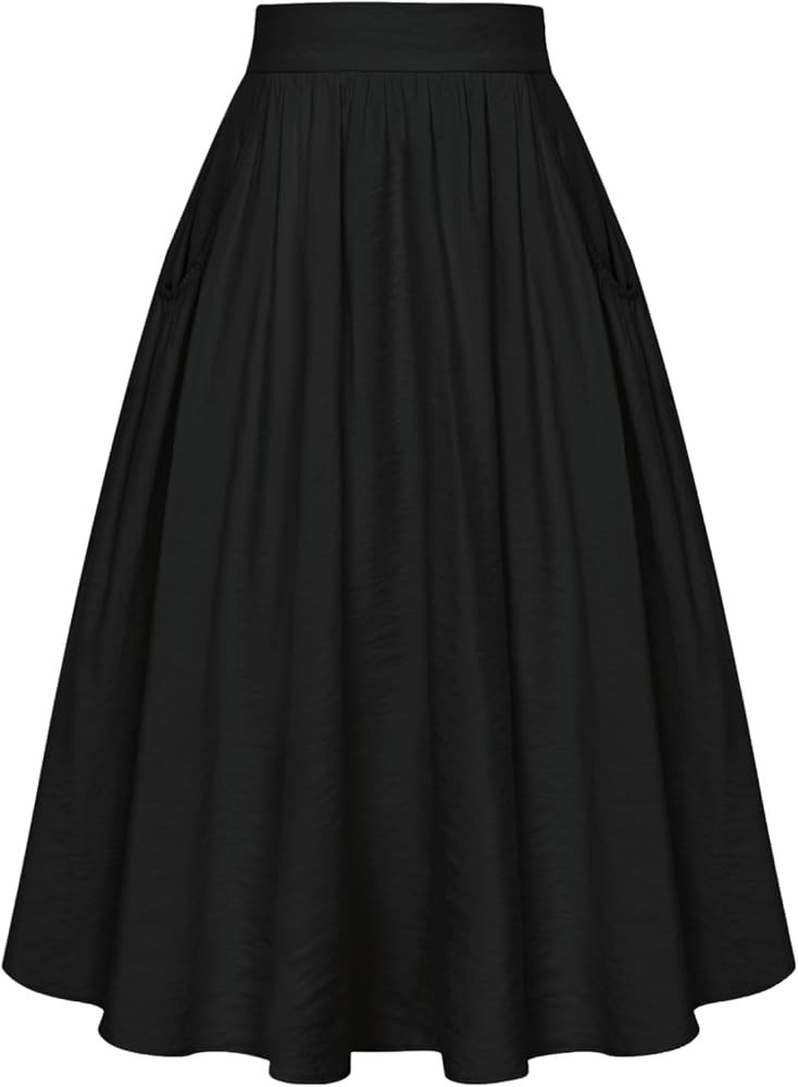 Belle Poque Women's Faux Linen Skirt with Pockets Vintage Swing Skirt Elastic Waist Flared A Line... | Amazon (US)