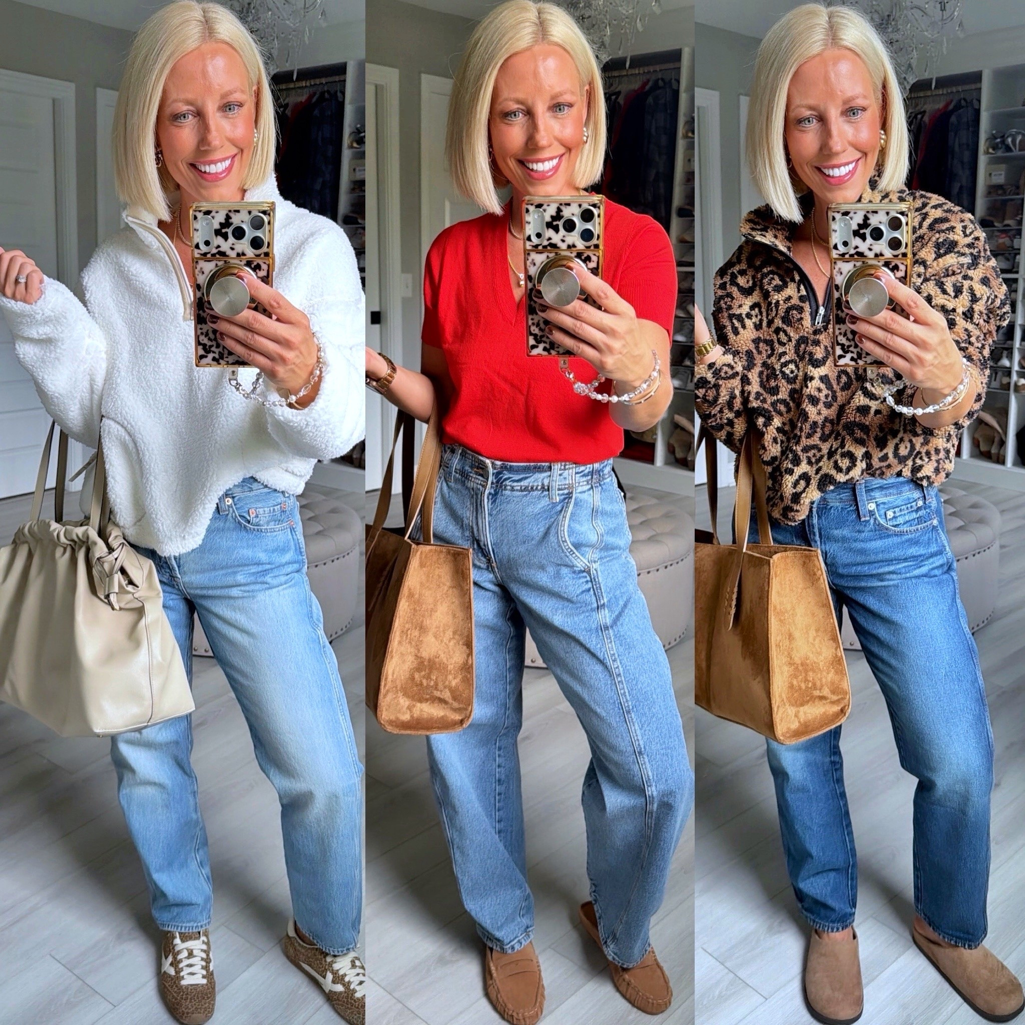 Outfits lately!!!
⬇️⬇️⬇️
Fleece pullovers size medium
Red top small
Walmart jeans size 4
Light wash Target jeans size 4 (run big)
Dark wash Target jeans size 2 (sized down - run big)