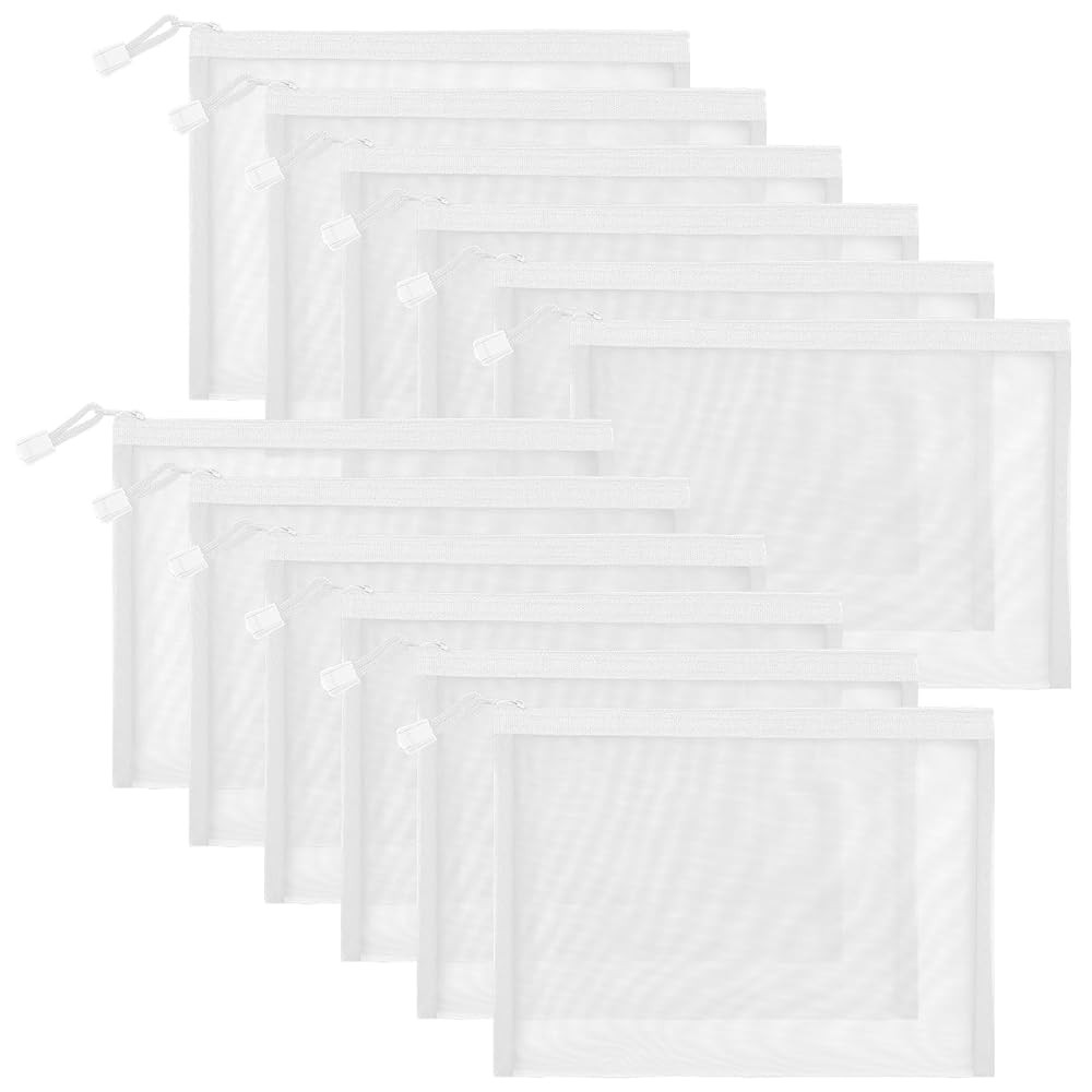 12 Pieces Zipper Nylon Mesh Pouch, Mesh Cosmetic Bags Makeup Bags Pencil Case, Multipurpose Trave... | Amazon (US)