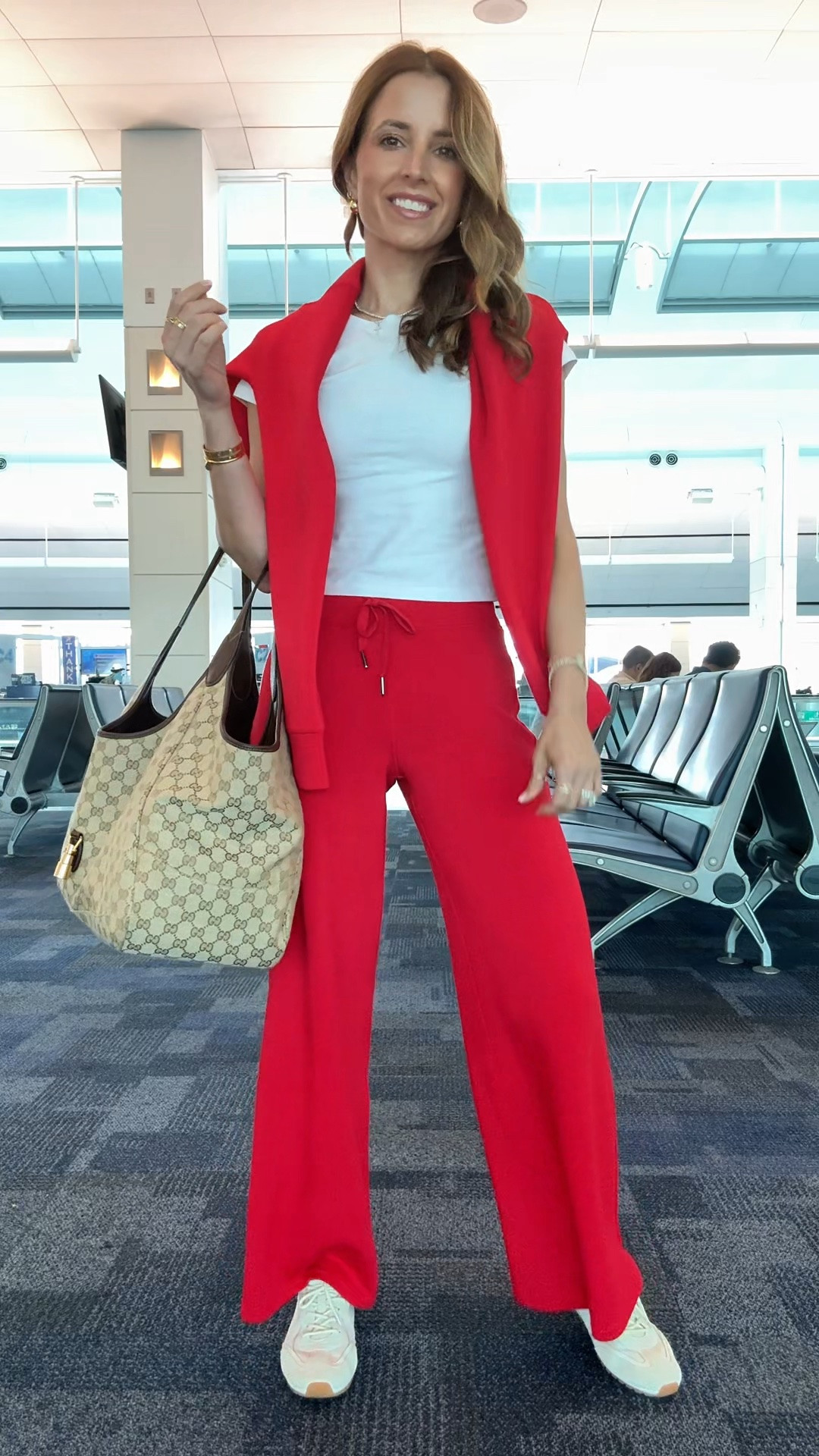 My travel essentials! My travel must-haves. Travel favorites. My travel outfit. Airport outfit. The best matching sets! Code LISAMARIEXSPANX on first time orders. Wearing XS petite in pants and XS in top. I went up half a size in cream sneakers. Gucci Mercato tote in size large.

#LTKootd #LTKgrwm #LTKTravel