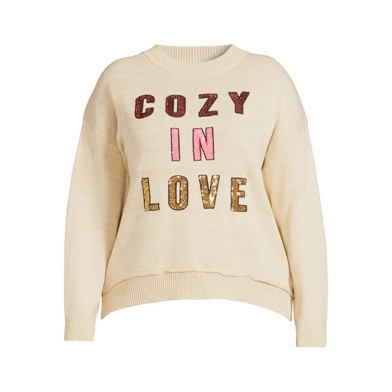 Terra & Sky Women's Plus Sequin Cozy In Love Sweater | Walmart (US)