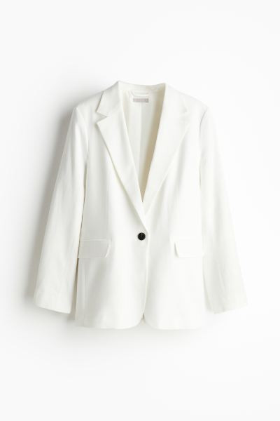 Linen-blend blazer - Long sleeve - Regular length - Light beige - Ladies | H&M GB | H&M (UK, MY, IN, SG, PH, TW, HK)